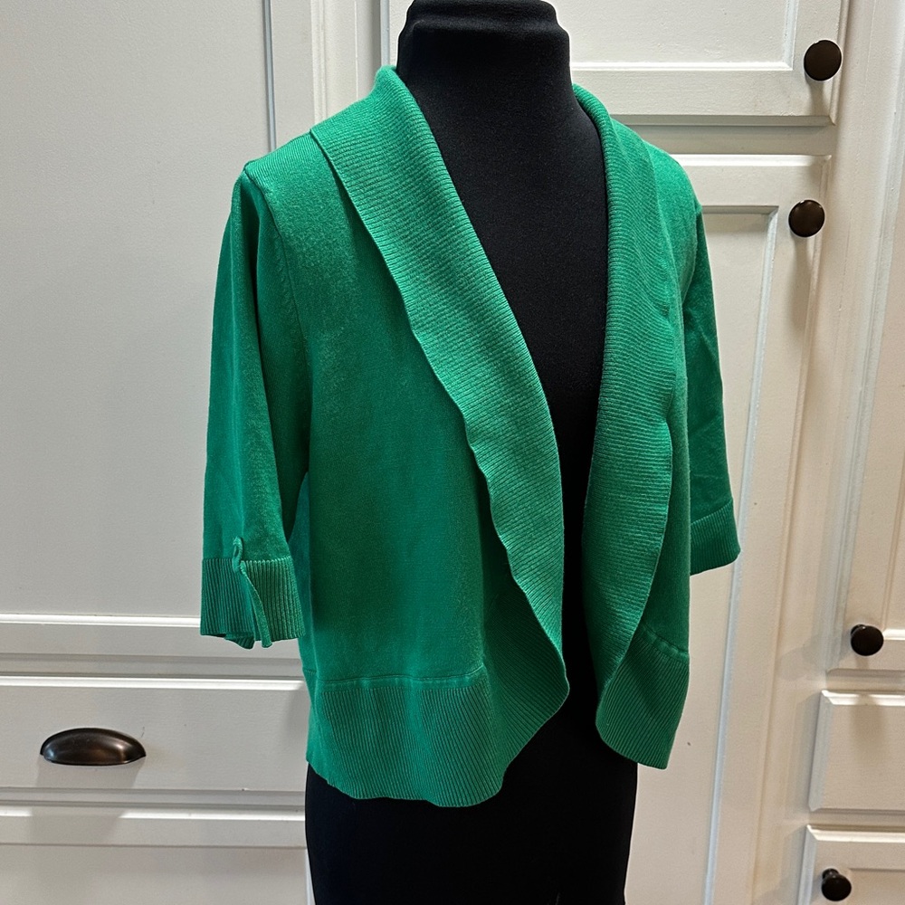 Emerald Green Open Front Cropped Cardigan
